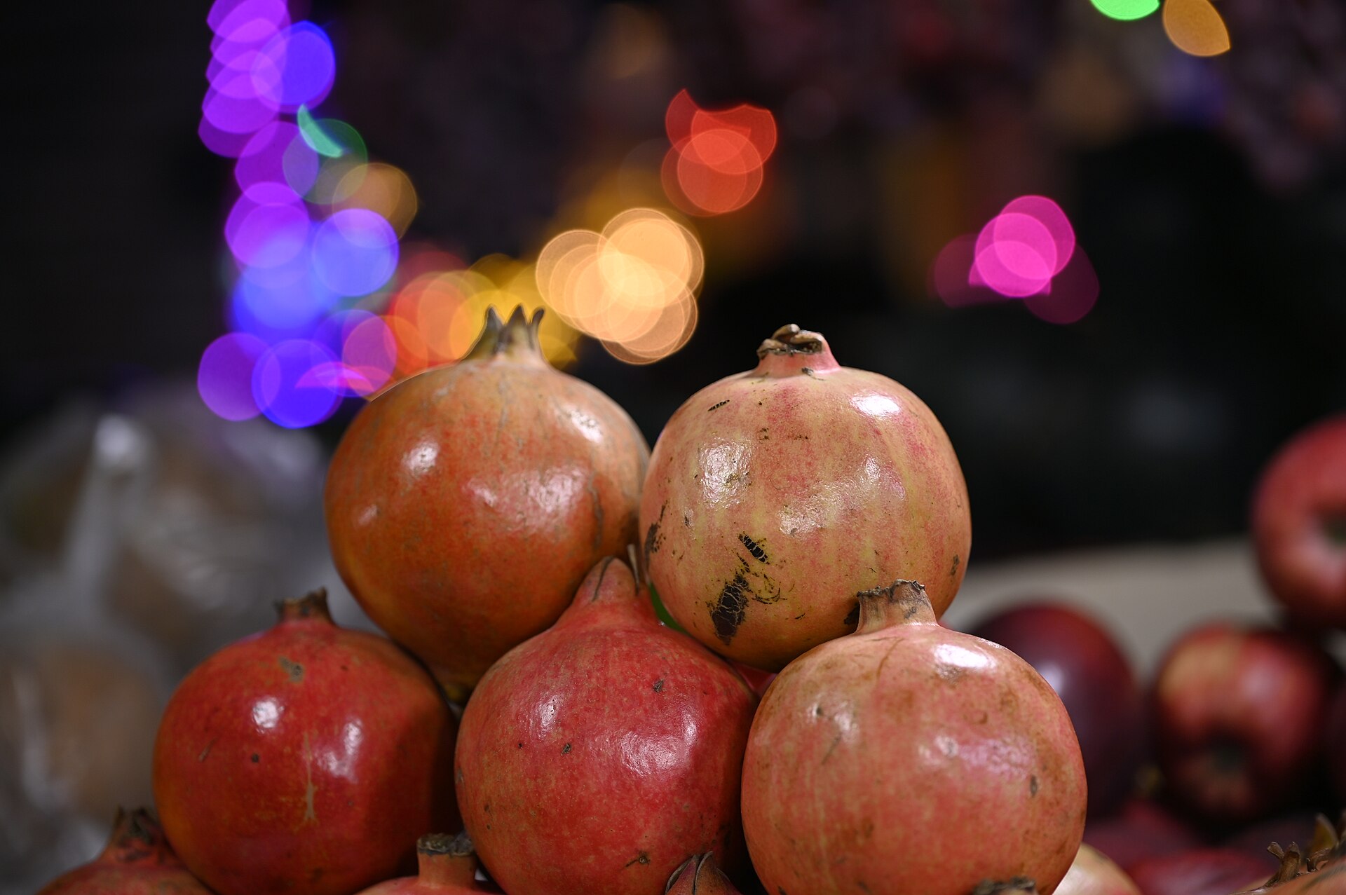 Indian pomegranates at a Kolkata market stall